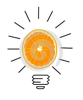 Inspiration concept of orange as light bulb metaphor for idea