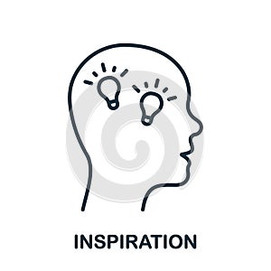 Inspiration and Creative Thinking Line Icon. Lightbulb in Human Head Linear Pictogram. Innovation Science Idea Outline