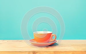 Inspiration creativity concepts with a cup of coffee on wood bar table background