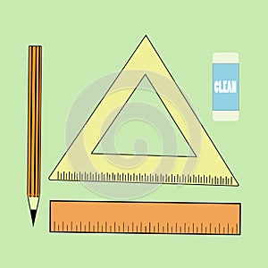 Inspiration from eraser, ruler and pencil. This logo is suitable for bookstores, education etc.