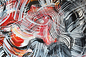 Inspiration by fire. Abstract art background. Fragment of artwork. Thin black lines on white and red