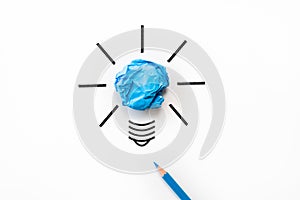 Inspiration and great idea concept. light bulb with crumpled