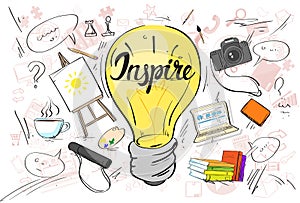 Inspiration Light Bulb Idea Creative Concept Doodle Sketch Hand Draw Background