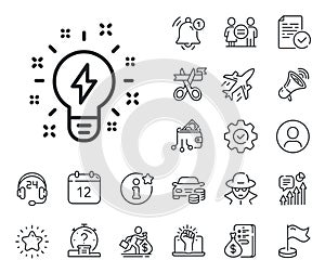 Inspiration line icon. Creativity light bulb sign. Salaryman, gender equality and alert bell. Vector