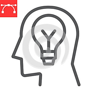 Inspiration line icon, lightbulb and brainstorm, creativity sign vector graphics, editable stroke linear icon, eps 10.