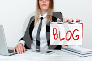 Text caption presenting Blogquestion. Word Written on regularly updated website web page run by individual Instructor photo