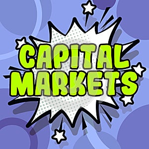 Inspiration showing sign Capital Markets. Business concept Allow businesses to raise funds by providing market security