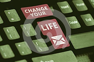 Inspiration showing sign Change Your Life. Internet Concept inspirational advice to improve yourself for the future