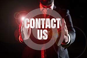 Inspiration showing sign Contact Us. Internet Concept Group of person that rendering costumer service through telecom