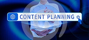 Inspiration showing sign Content Planning. Business idea the protection against deliberate threats to content Lady in