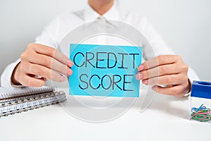 Inspiration showing sign Credit Score. Business concept Represent the creditworthiness of an individual Lenders rating