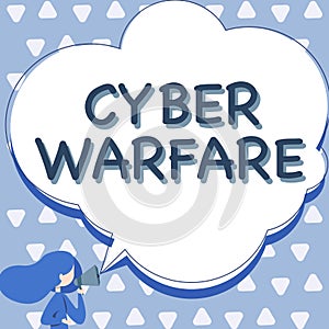 Inspiration showing sign Cyber Warfare. Business idea Virtual War Hackers System Attacks Digital Thief Stalker Woman
