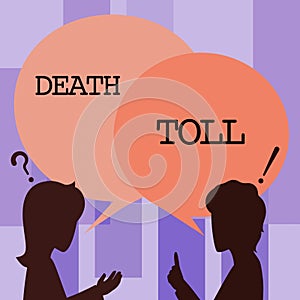 Inspiration showing sign Death Toll. Concept meaning the number of deaths resulting from a particular incident Couple