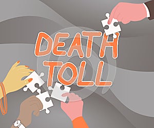 Inspiration showing sign Death Toll. Concept meaning the number of deaths resulting from a particular incident