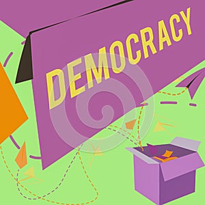 Inspiration showing sign Democracy. Business idea freedom of the showing to express their feelings and beliefs Open Box