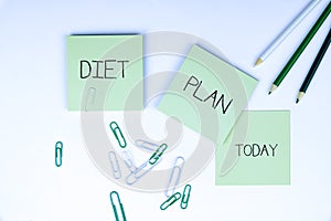 Inspiration showing sign Diet Plan. Conceptual photo amount of food are planned out to achieve a specific weight