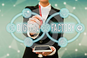 Inspiration showing sign Digital Factory. Business overview uses digital technology to operate the manufacturing process