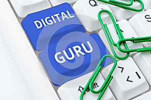 Inspiration showing sign Digital Guru. Internet Concept teacher and intellectual guide in matters of fundamental concern