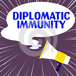 Inspiration showing sign Diplomatic Immunity. Business showcase law that gives foreign diplomats special rights in the