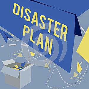 Inspiration showing sign Disaster Plan. Word for Respond to Emergency Preparedness Survival and First Aid Kit Open Box
