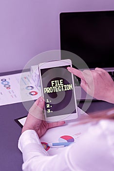 Inspiration showing sign File ProtectionPreventing accidental erasing of data using storage medium. Concept meaning