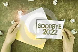 Inspiration showing sign Goodbye 2022. Business concept New Year Eve Milestone Last Month Celebration Transition photo