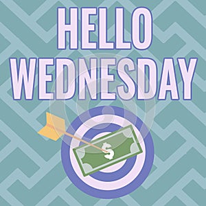 Inspiration showing sign Hello Wednesday. Business overview Hump day Middle of the working week of the calendar Currency