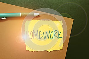 Inspiration showing sign Homework. Concept meaning schoolwork assigned to be done outside the classroom or at home