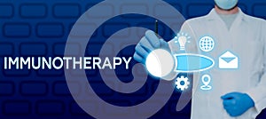 Inspiration showing sign Immunotherapy. Conceptual photo treatment or prevention of disease that involves enhancement of