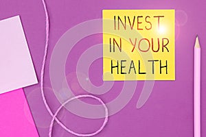Inspiration showing sign Invest In Your Health. Word Written on Live a Healthy Lifestyle Quality Food for Wellness