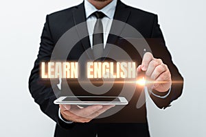 Inspiration showing sign Learn English. Business overview gain acquire knowledge in new language by study Presenting New