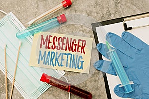 Inspiration showing sign Messenger Marketing. Concept meaning act of marketing to your customers using a messaging app