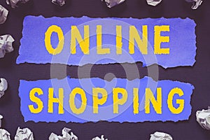 Inspiration showing sign Online Shopping. Word for ecommerce which let the consumer buy goods using the Internet