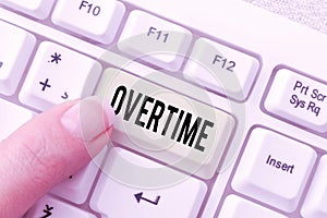 Inspiration showing sign Overtime. Business idea Time or hours worked in addition to regular working hours Transcribing