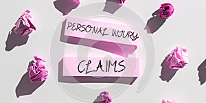 Inspiration showing sign Personal Injury Claims. Business overview being hurt or injured inside work environment