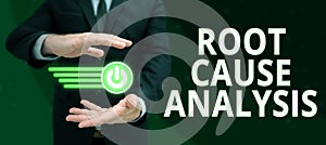 Conceptual display Root Cause Analysis. Business showcase Method of Problem Solving Identify Fault or Problem