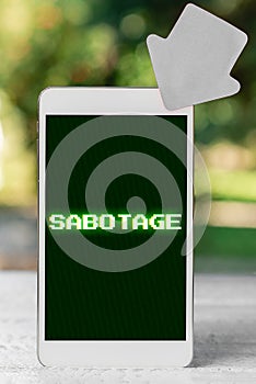 Inspiration showing sign Sabotage. Concept meaning destruction of an employer's tools and materials by workers