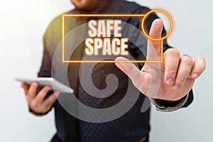 Inspiration showing sign Safe Space. Business overview a place or room in which you are protected from harm or danger