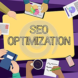 Inspiration showing sign Seo Optimization. Concept meaning process of affecting online visibility of website or page