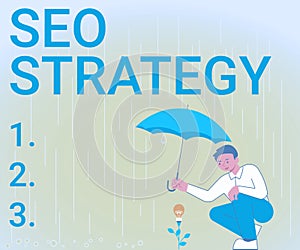 Inspiration showing sign Seo Strategy. Internet Concept Techniques and tactics to increase the visitors of a website