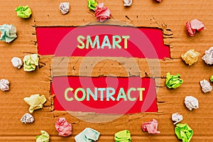 Inspiration showing sign Smart Contract. Conceptual photo digital agreement to control the transfer of digital