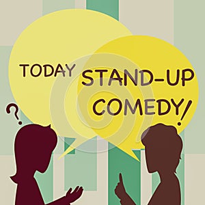 Inspiration showing sign Stand Up Comedy. Business idea Comedian performing speaking in front of live audience Couple