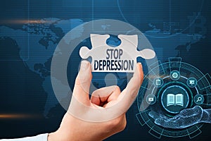 Inspiration showing sign Stop Depression. Business idea end the feelings of severe despondency and dejection Hand