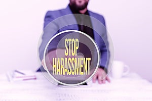 Inspiration showing sign Stop Harassment. Internet Concept Prevent the aggressive pressure or intimidation to others