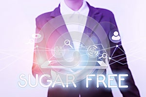 Inspiration showing sign Sugar Free. Word for containing an artificial sweetening substance instead of sugar Woman In