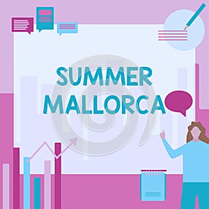 Inspiration showing sign Summer Mallorca. Concept meaning Spending the holiday season in the Balearic islands of Spain