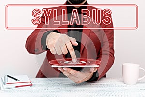 Inspiration showing sign Syllabus. Business overview a summary outline of a discourse, treatise or of examination