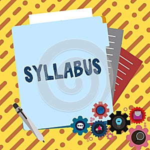 Inspiration showing sign Syllabus. Concept meaning a summary outline of a discourse, treatise or of examination
