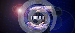 Inspiration showing sign Toolkit. Business overview set of tools kept in a bag or box and used for a particular purpose
