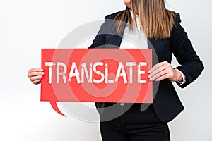 Inspiration showing sign Translate. Concept meaning Another word with same equivalent meaning of a target language photo